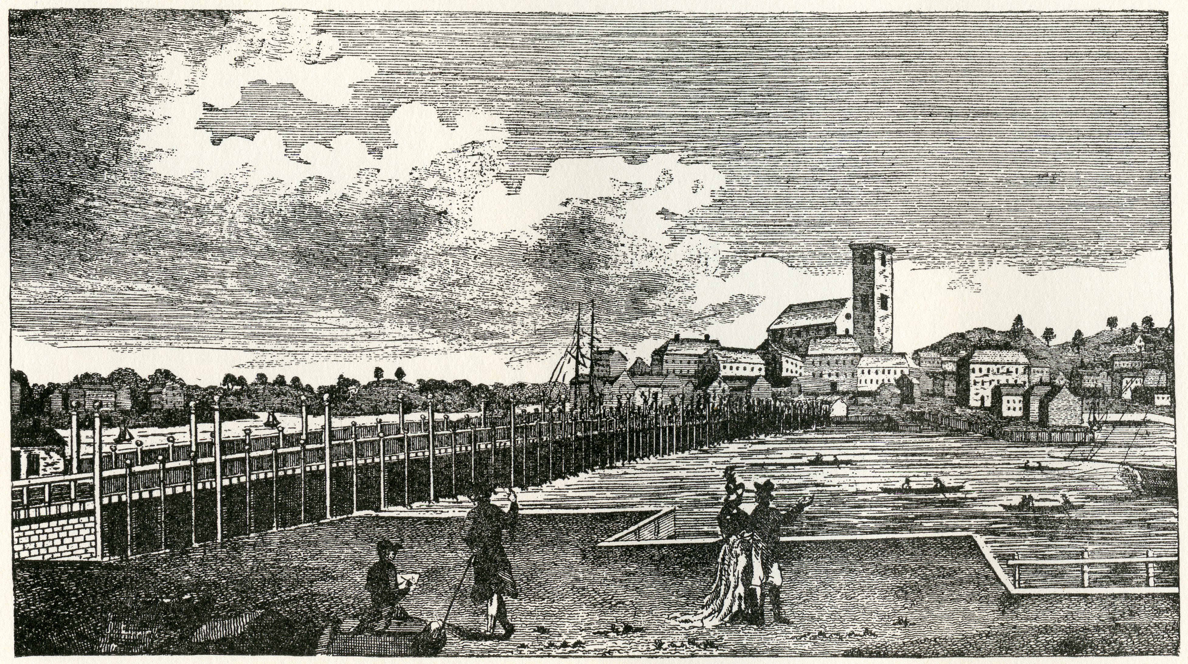 Image of “Charles River Bridge” from “Antique Views of Ye Towne of Boston”