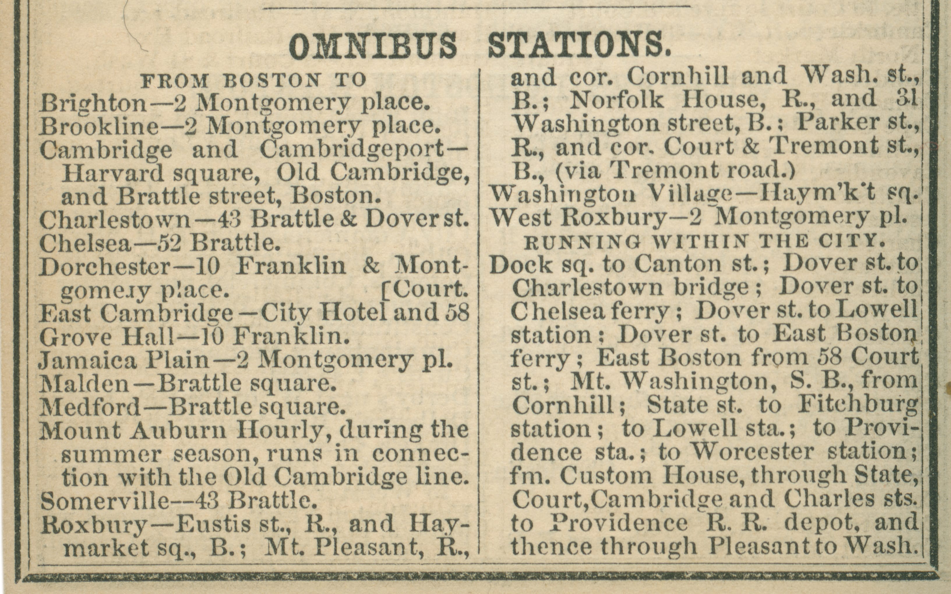 Image of “Omnibus Stations” from “The Boston Almanac for the Year 1850”