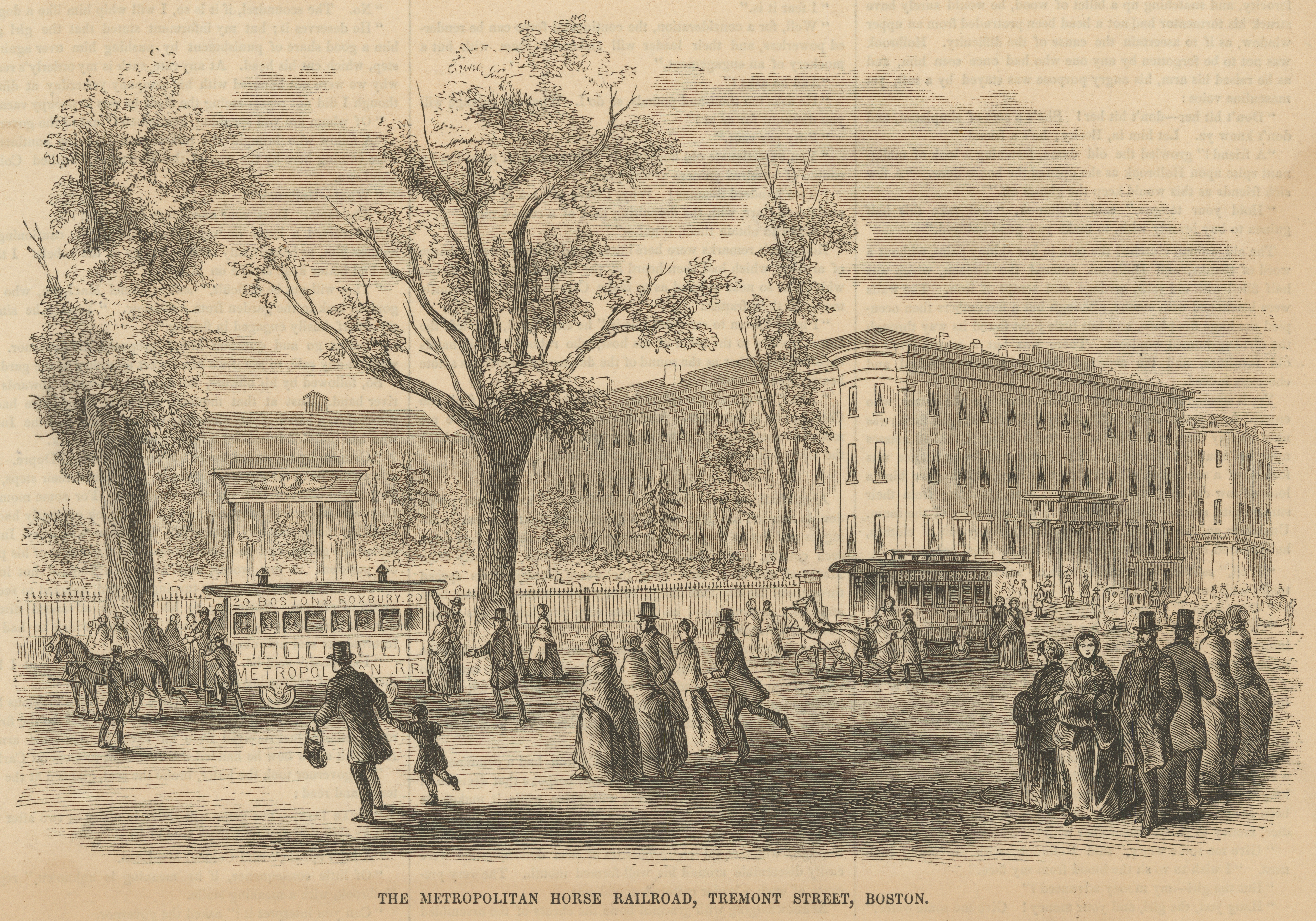 Image of “The Metropolitan Horse Railroad, Tremont Street, Boston” from December 13, 1856 issue of “Ballou’s Pictorial”