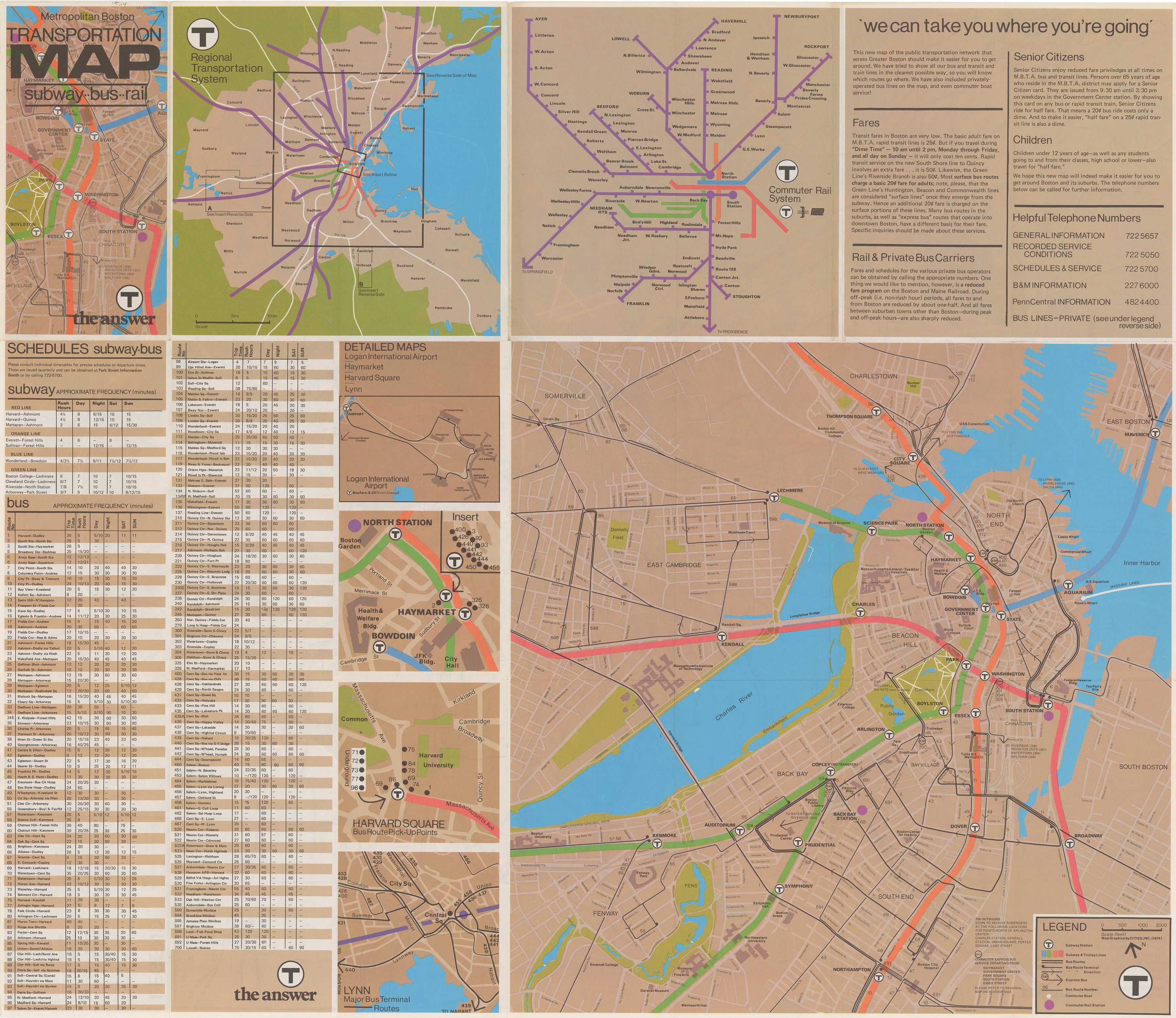 Image of Metropolitan Boston Transportation Map: Subway-Bus-Rail