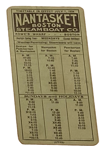 Image of Nantasket Steamboat Co. Timetable in Effect July 7, 1934