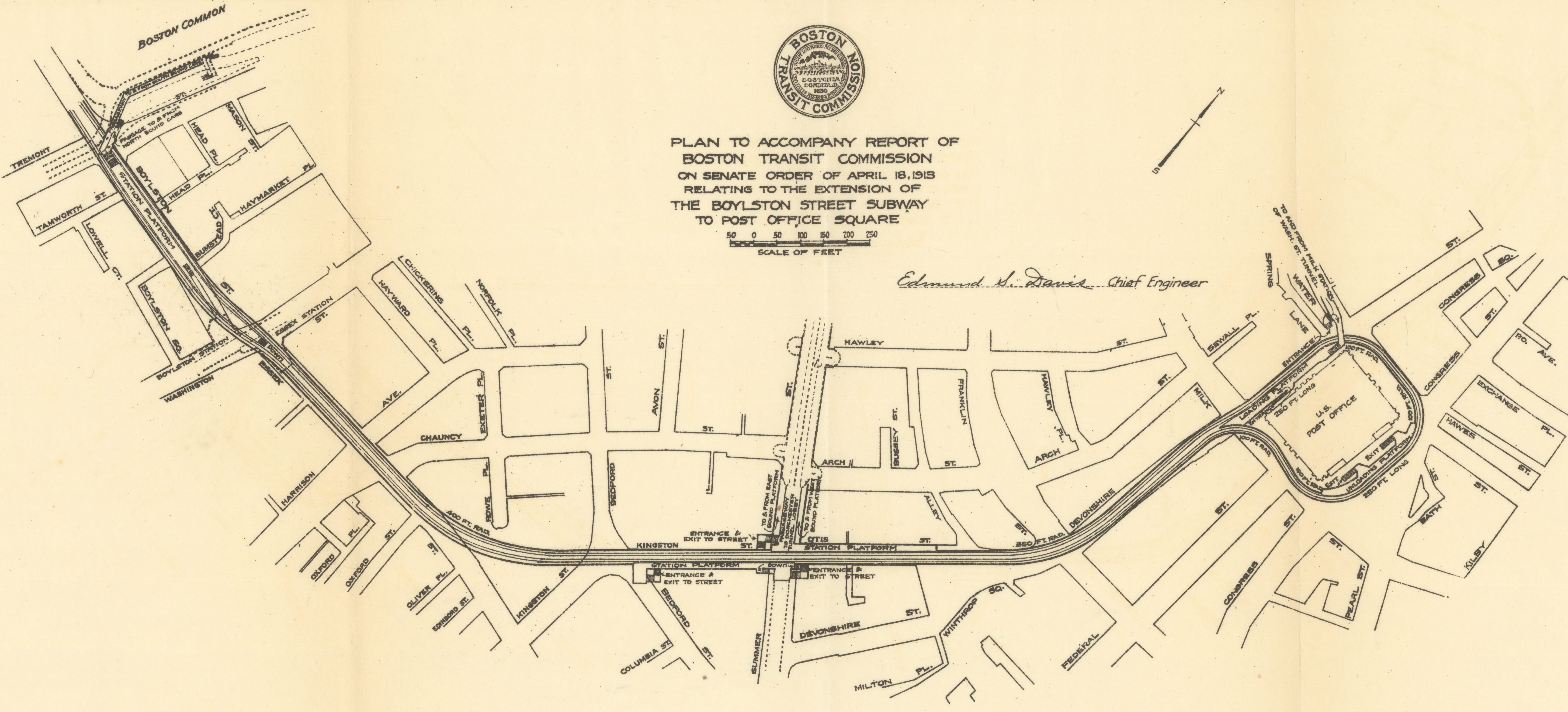 Image of “Plan ... Relating to the Extension of the Boylston Street Subway to Post Office Square” from “Nineteenth Annual Report of the Boston Transit Commission”