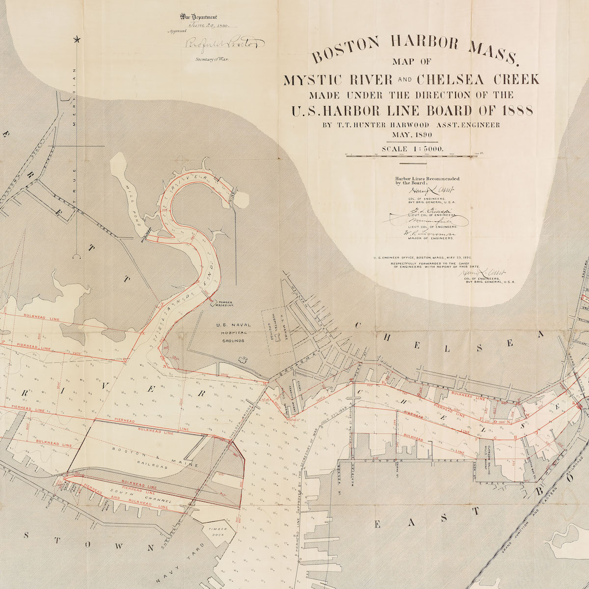 Image of Boston Harbor, Mass.: Map of Mystic River and Chelsea Creek