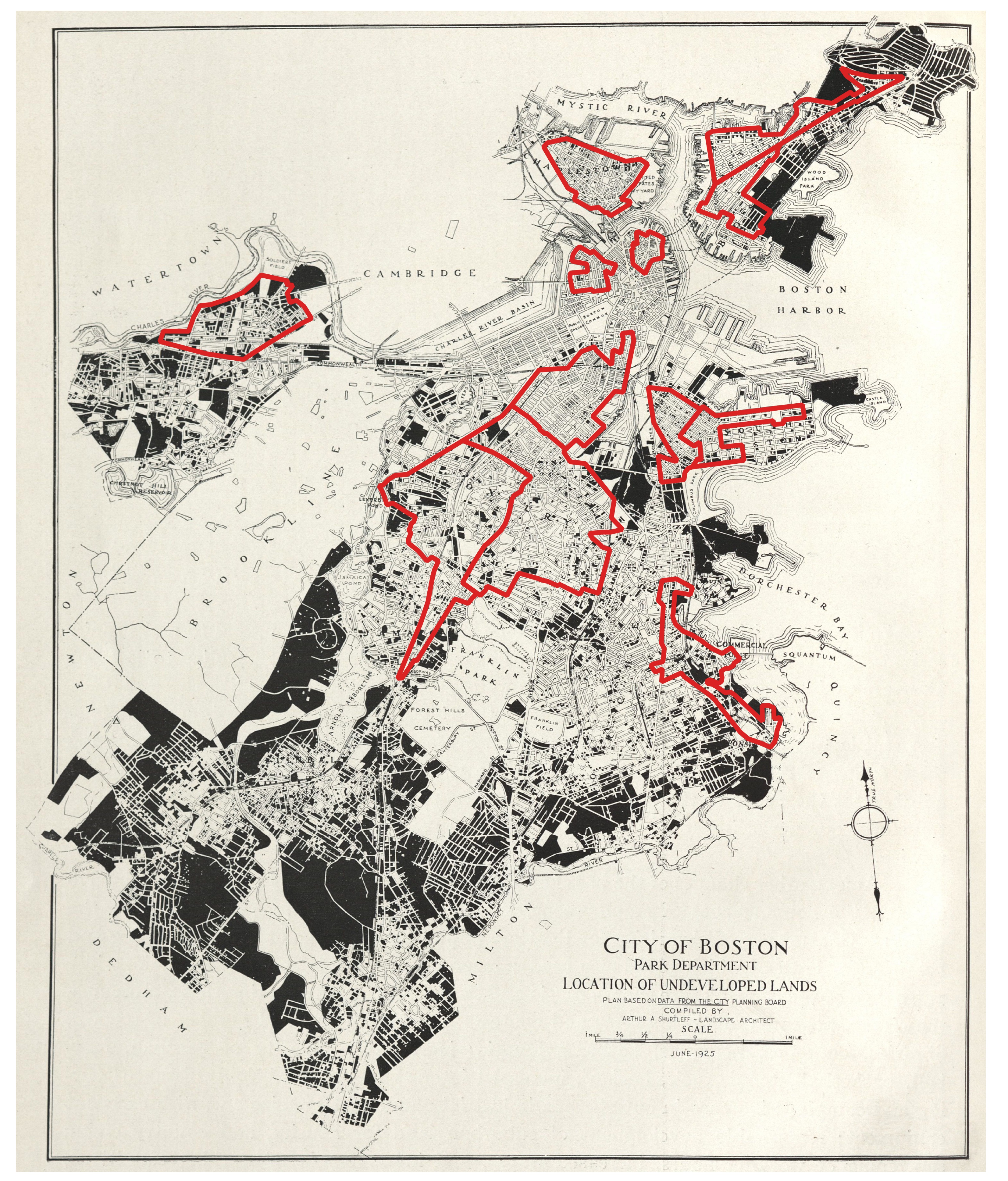 Location of Undeveloped Lands, Arthur A. Shurtleff; City of Boston Park Department, 1925