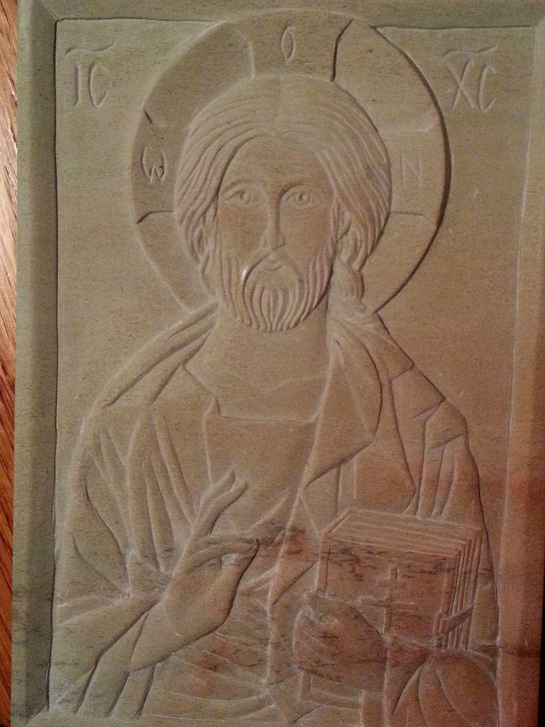 Leigh Alexander's first carved icon. The picture is bad quality because she worked to finish it until 1:30 am the last night!