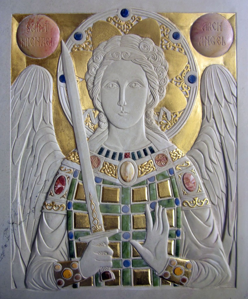 Final icon of St-Michael. Gilded steatite with stone inserts.