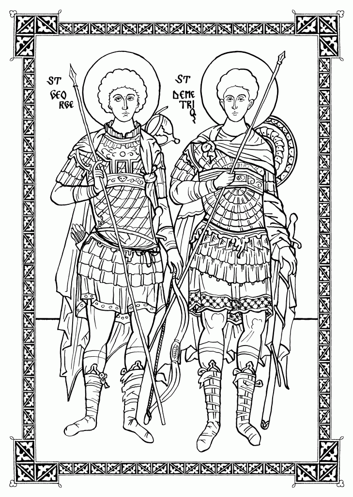 Sts. George and Demetrios, pen and ink by Scott Patrick O'Rourke