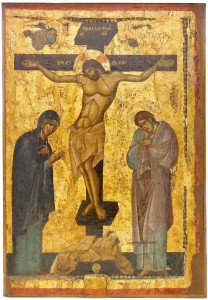 Thirteenth century processional icon of the Crucifixion (reverse side, the Mother of God Hodigitria), Church of the Mother of God Peribleptos (St.Clement, Ohrid).