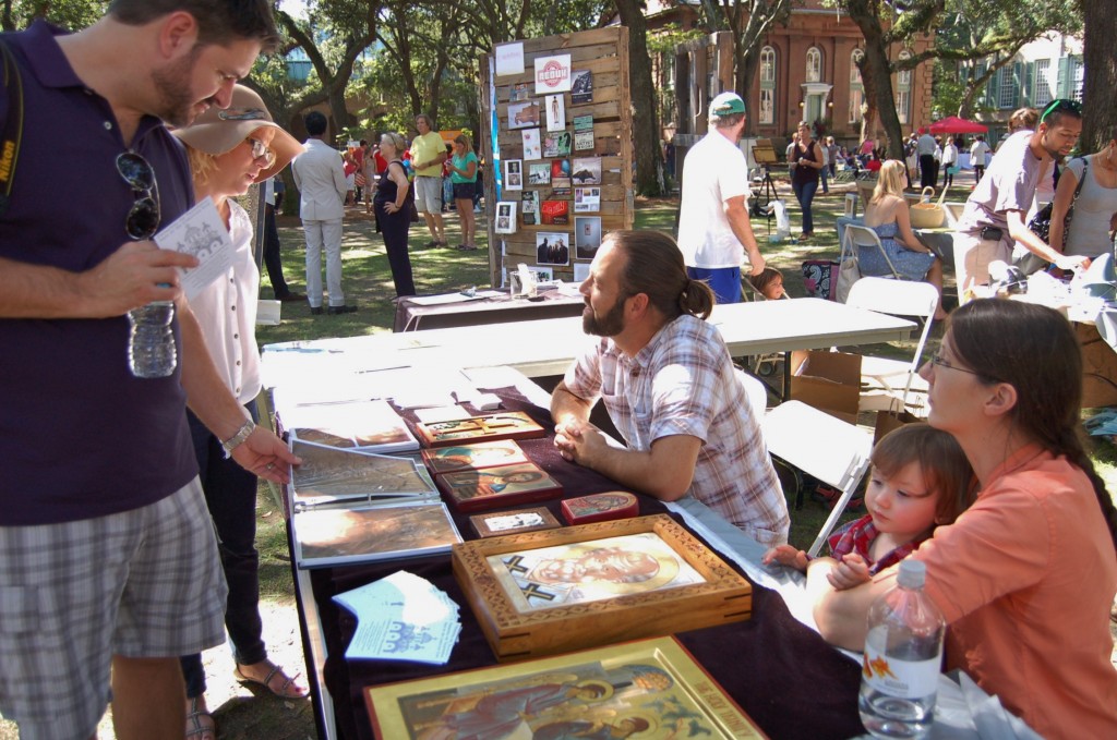 Icon carver Jonathan Pageau, who was visiting from Canada, joined us to help man the booth.