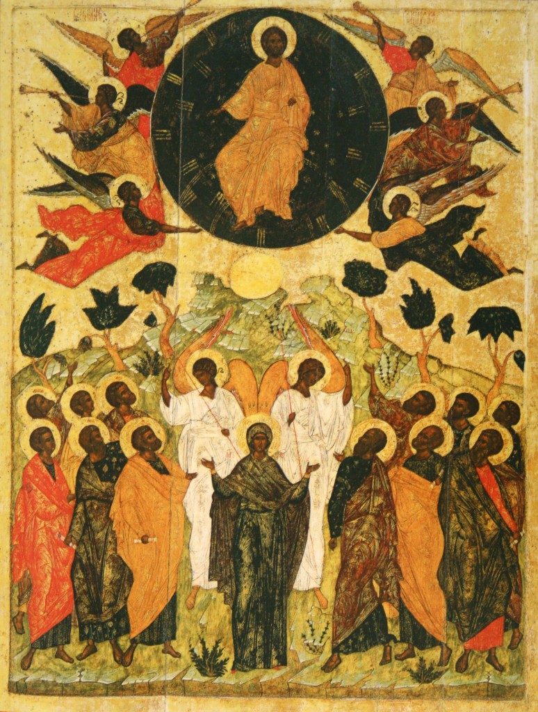 Above and Below, the visible opposition of Christ in Heaven and the Church below is the most simple image of the icon itself.