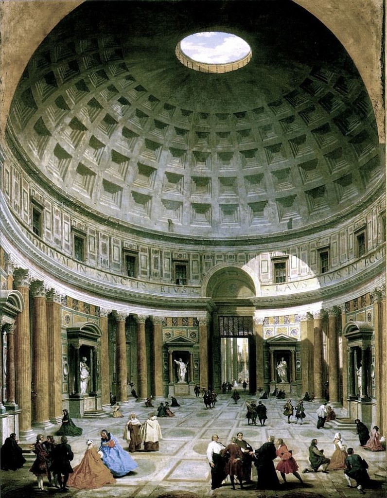 Inside of the Pantheon of Rome. 18th century painting by Giovanni Paolo Panini