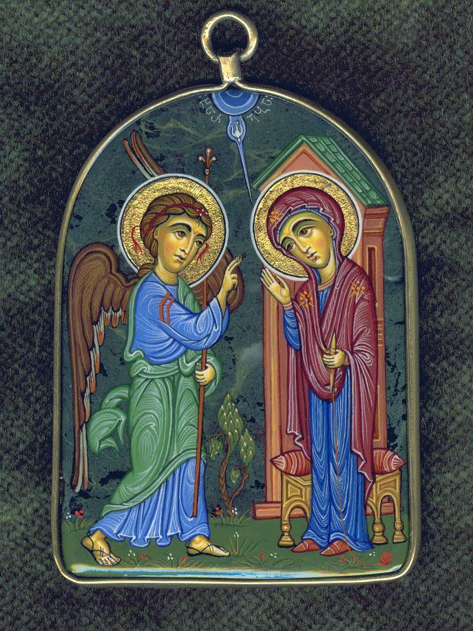 Miniature of the Annunciation painted on stone.