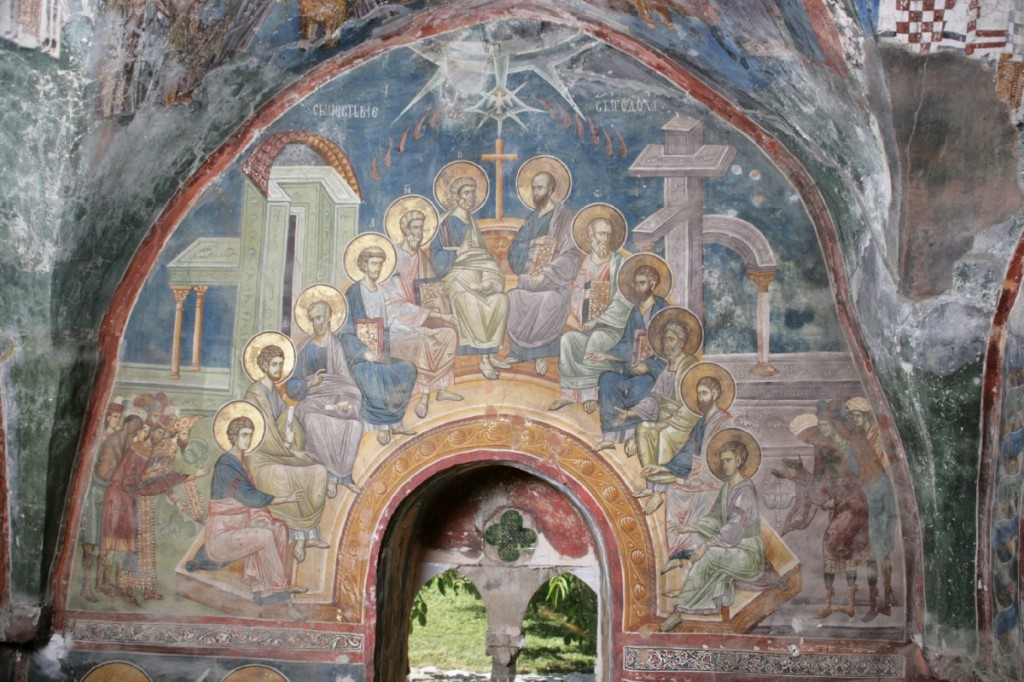 Serbian Fresco with a wonderful use of the door of Jerusalem which now leads literally outside the Church.