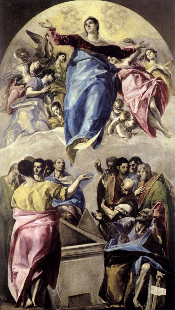 Assumption of the Theotokos, by El Greco, 1577. 157.9 in x 90.2 in. Art Institute of Chicago. This was El Greco's first commission in Spain.