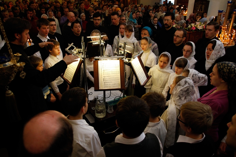 Students of the Choral School at the Moscow Podvorye of the Holy Trinity-St. Sergius Lavra singing at a service Students of the Choral School at the Moscow Podvorye of the Holy Trinity-St. Sergius Lavra singing at a service