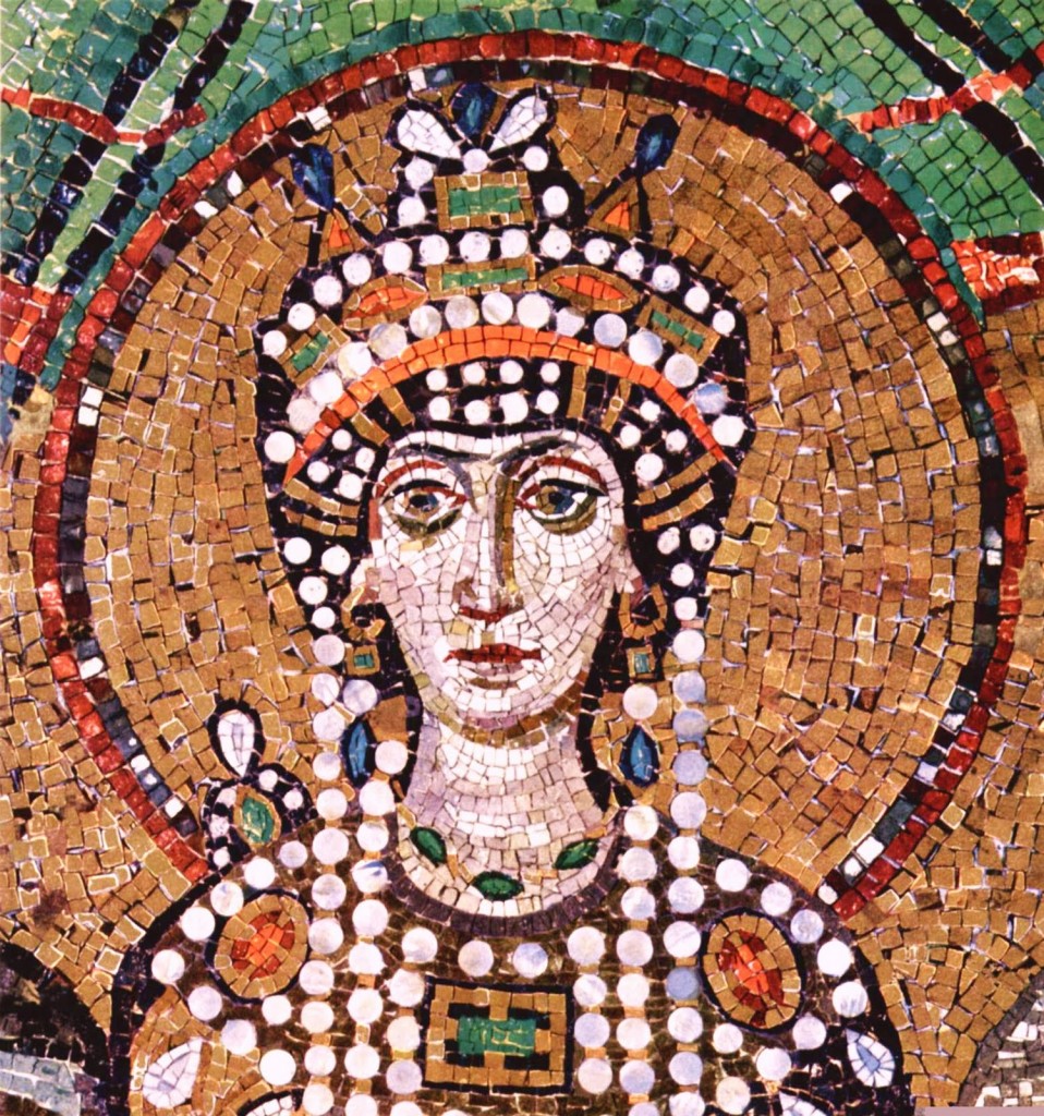 Famous mosaic of Theodora, 6th century Ravenna.