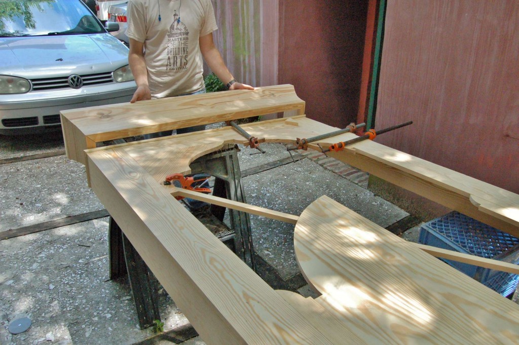 Assembling the central frame section.
