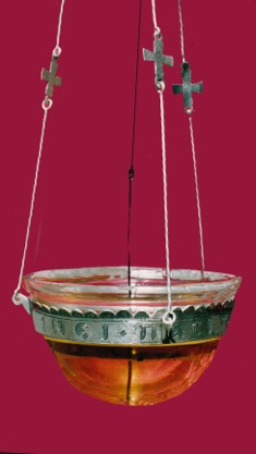 32.Silver lamp, Iviron, Mount Athos, showing carved lettering on the solid silver band. By Aidan Hart.