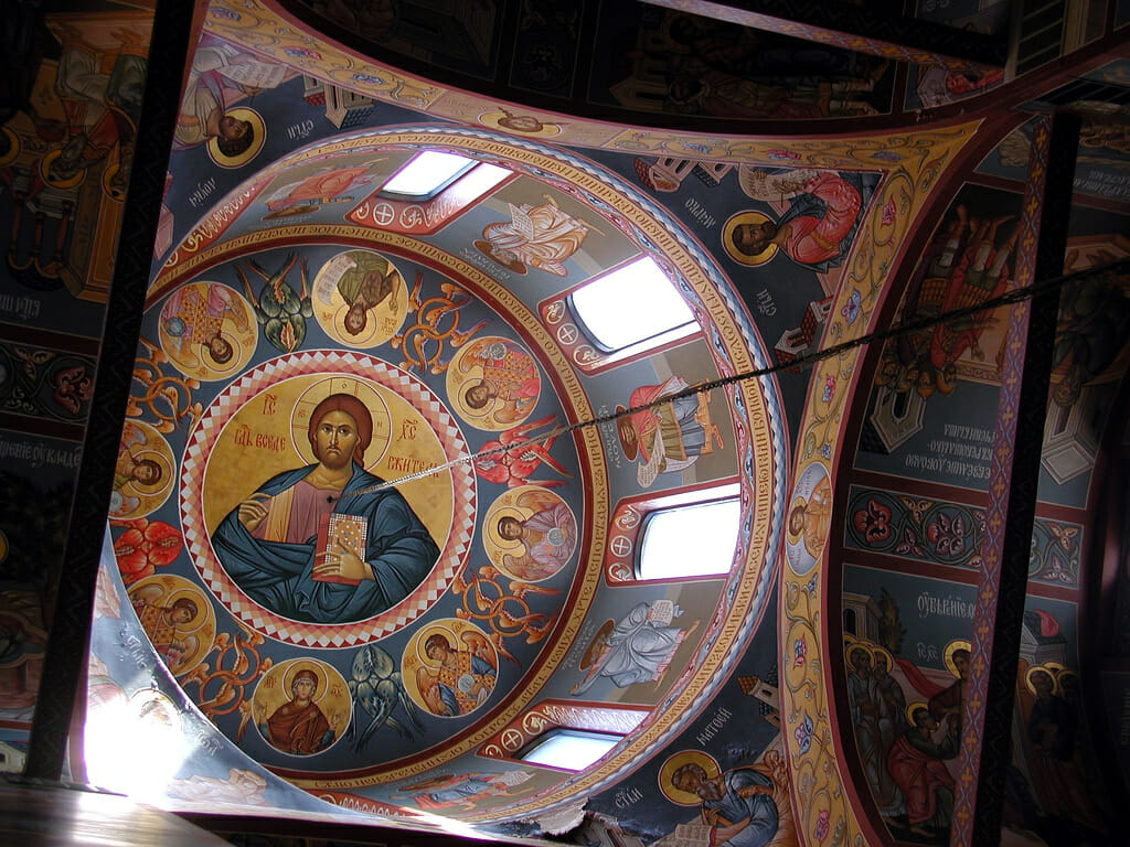 The celestial hierarchy in the dome of the New Gracanica Monastery in Serbia