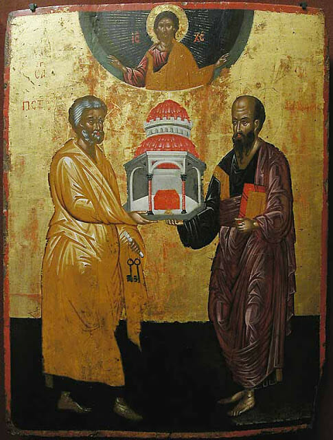 St-Peter and St-Paul as pillars of the Church.  16th century icon from the Cretan school