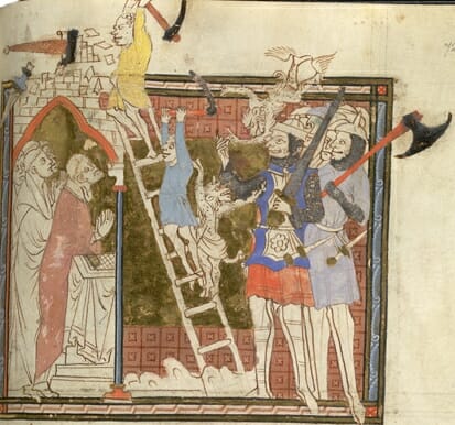 Antichrist Assault on the Church from the Abingdon Apocalypse (1270 AD) housed in the British Library, London