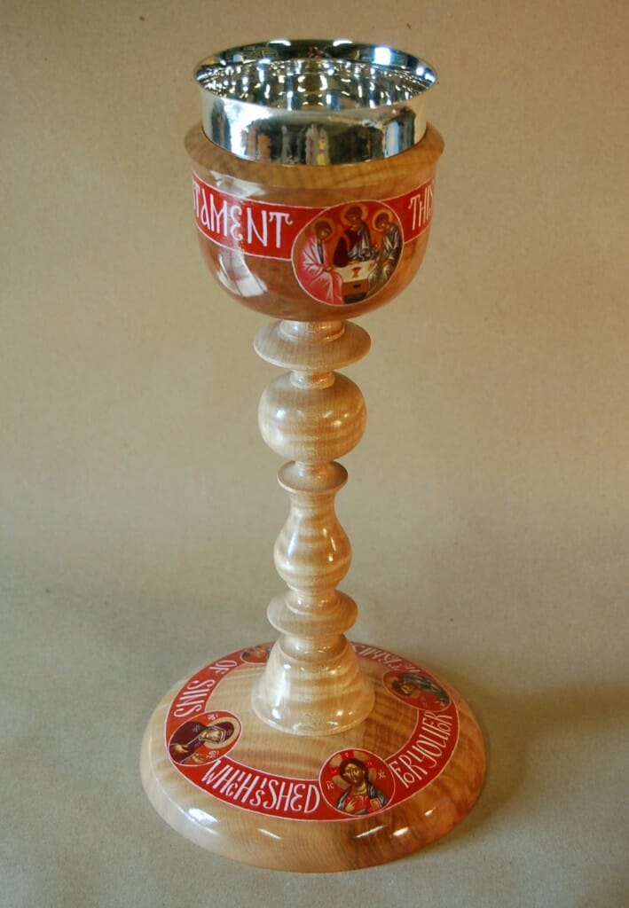 The chalice cup is painted with the Hospitality of Abraham after the dedication of the church