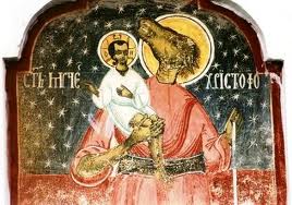 Icon of unknown origin showing St-Christopher as a mix of his eastern and western stories.