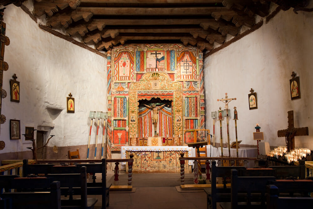 Interior of El Santuario de Chimayo, New Mexico. Built in 1816.