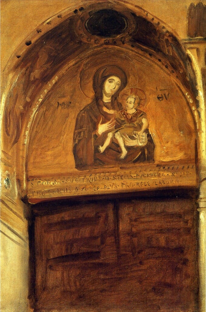 Mosaic of the Theotokos  in the Cathedral of Monreal, Sicily, by John Singer Sargent, 1897.