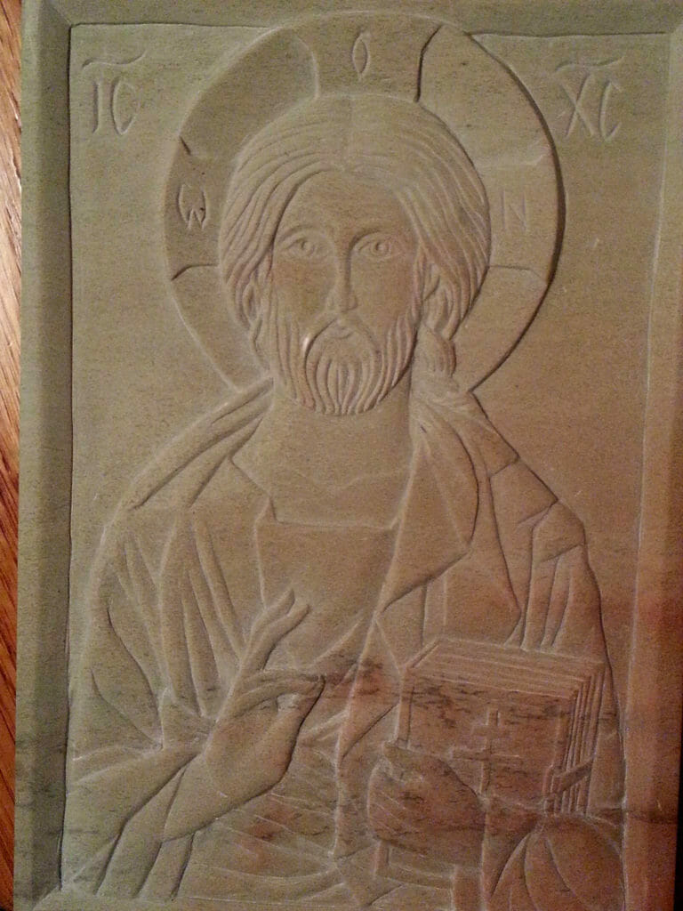 Leigh Alexander's first carved icon.  The picture is bad quality because she worked to finish it until 1:30 am the last night!