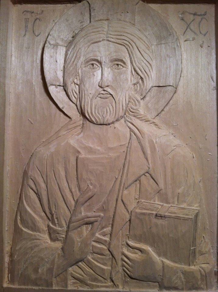 Unfinished first carved icon by Ann Shmalstieg.  