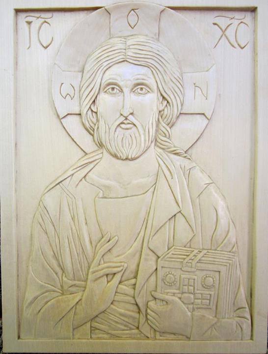 Christ Pantocrator in linden. The model I carved as an example for the pattern I chose 