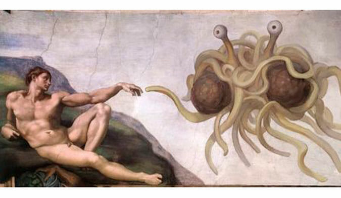 The Logo of the "Flying Spaghetti Monster Religion" shows Atheism to be the final result of believing God to be a an arbitrary "being" which either "exists" or does not "exist" within the sphere of knowledge.