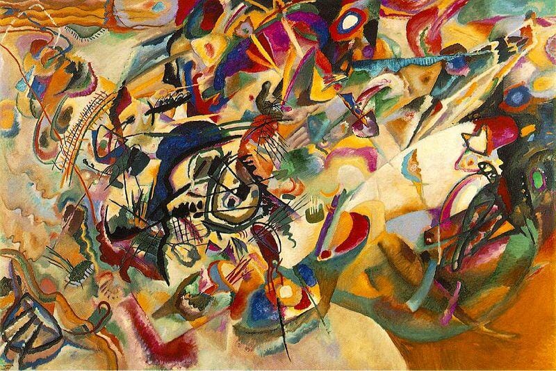 Wassily Kandinsky, Composition VII, 1913. Oil on Canvas. Caption: Kandinsky is considered by some to have painted the first purely abstract works.