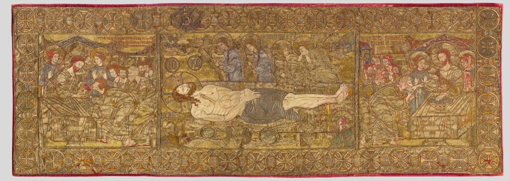 Epitaphios, c. 1300 silk, gold, and silver wire on linen overall: 72 x 200 cm (27 9/16 x 78 3/4 in.) Musem of Byzantine Culture, Thessaloniki