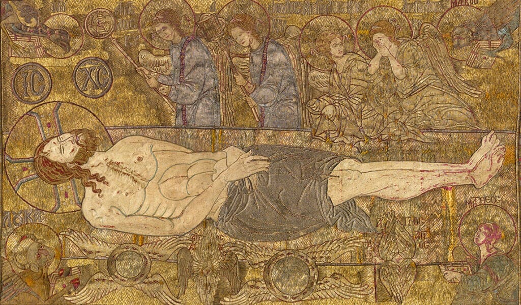 Detail of Epitaphios, c. 1300 silk, gold, and silver wire on linen overall: 72 x 200 cm (27 9/16 x 78 3/4 in.) Musem of Byzantine Culture, Thessaloniki