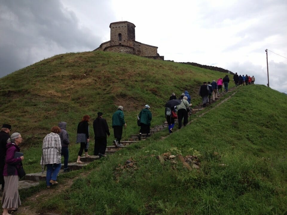 Our pilgrims climbing Stari Ras hill to the oldest intact church in Serbia, Holy Apostles Peter and Paul, founded in the 4th century during Roman rule.