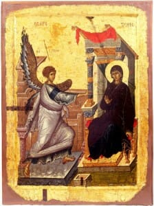 Processional icon of the Annunciation, early 14th century (reverse, the Mother of God Psychosostria) from the Church of the Mother of God Peribleptos, St. Clement, Ohrid.