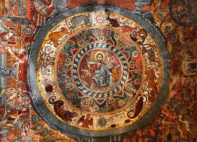 Christ at the center of the Zodiac. Dekoulou Monastery, Greece