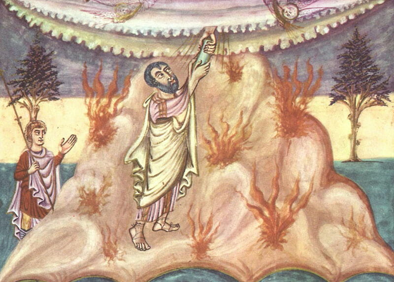 Moses Receives the Law, Carolingian book illuminator, circa 840