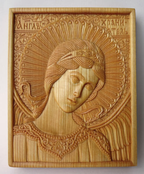 Guardian Angel. 10.7 x 13.3. 1.5 cm; linden wood, natural linen oil varnish, 2001.