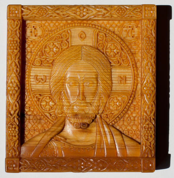 Christ Pantocrator. 10.2 x 11.4 cm; linden wood, natural linen oil varnish, 2003