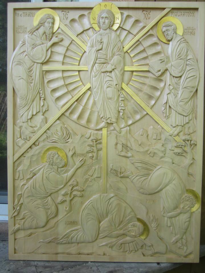 Transfiguration carved by  Jonathan Pageau in linden.  