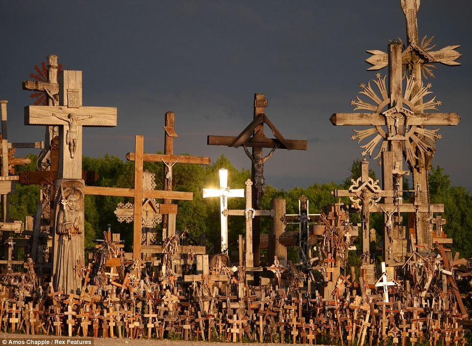 Hill of Crosses in Lithuania, filled with religious folk carving