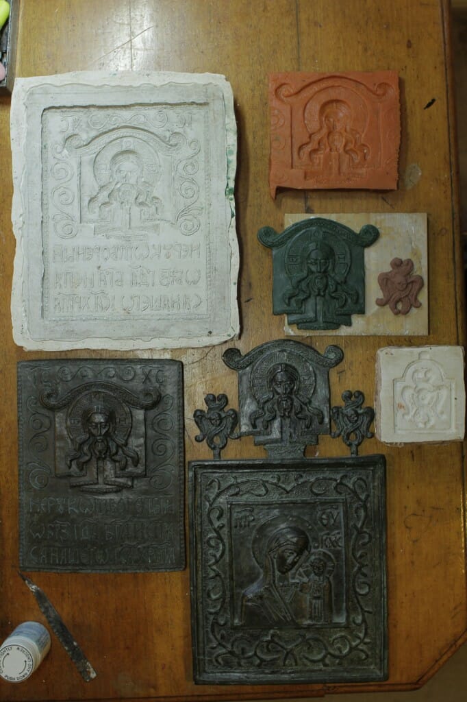 Moulds, wax and plasticine models and bronze cast icons