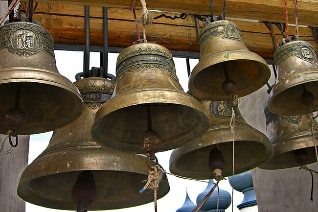32 church bells with relief icons