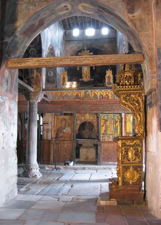 An old painted iconostasis in an ancient Byzantine church, Nessebur, Bulgaria.