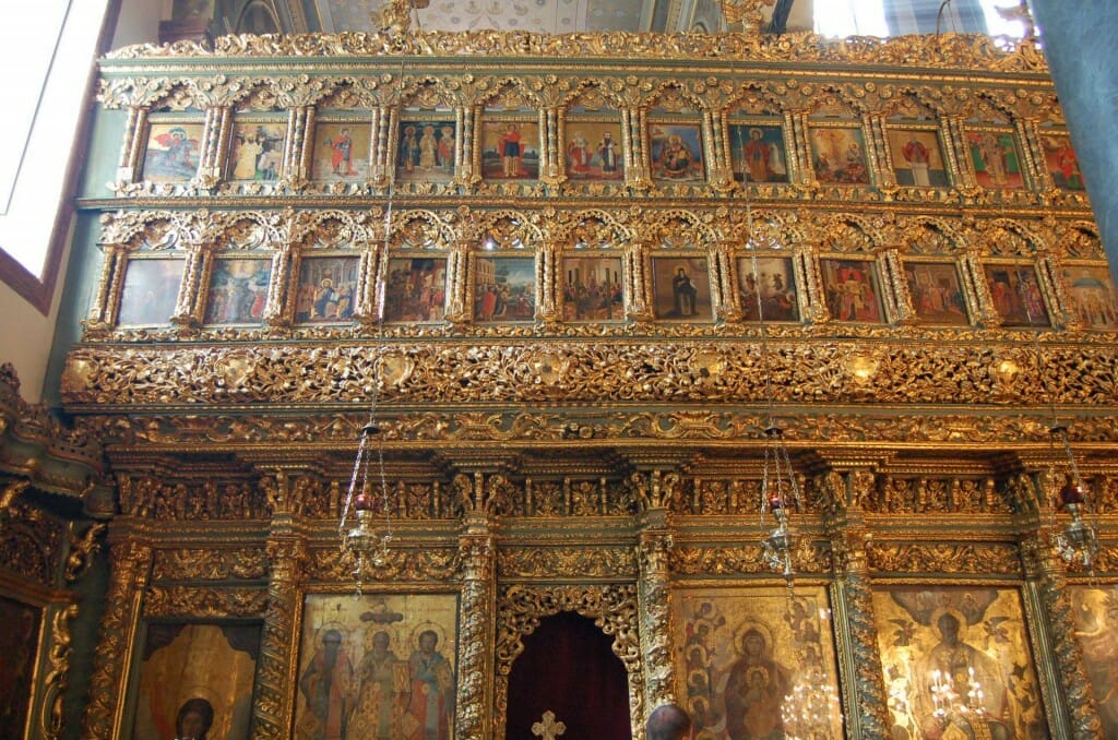 The gilded and painted iconostasis at the Patriarchal Cathedral of St. George, Istanbul.