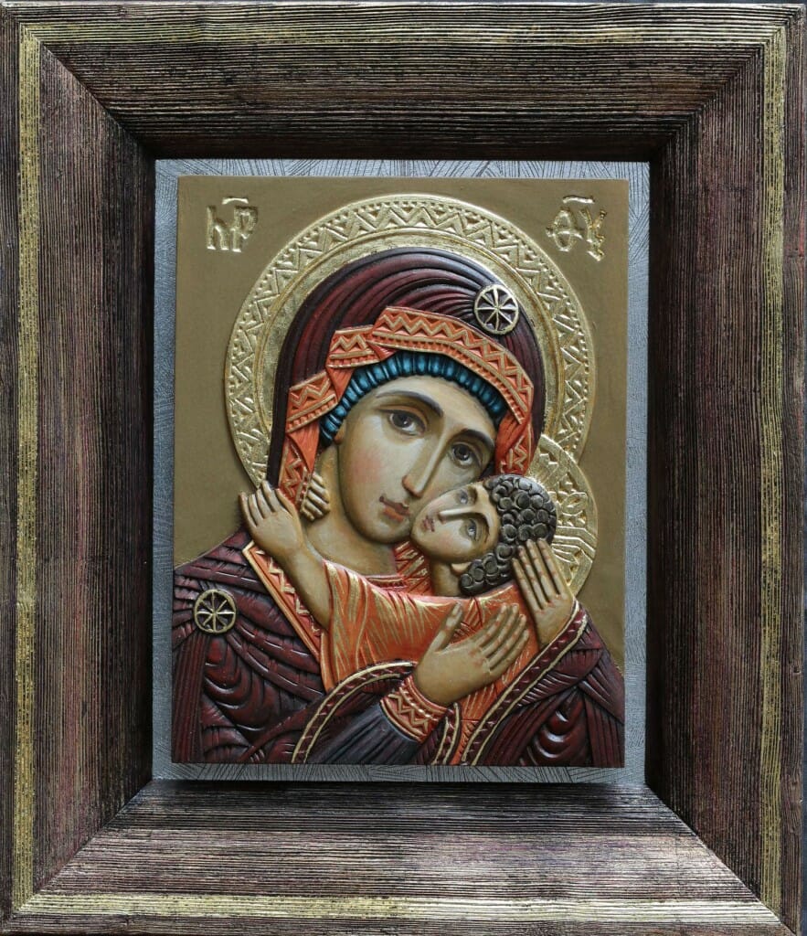 Azbuhanov. "Mother of God. " Example of fully colored carved icon