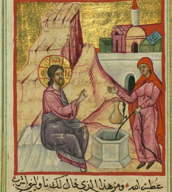 St-Photini (The Samaritan woman) and Christ at the well, from a Syrian manuscript. 